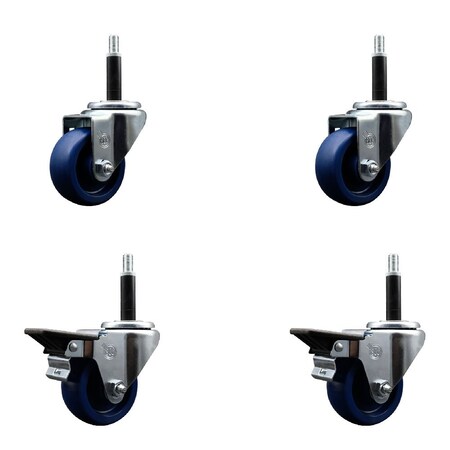 Service Caster 3'' Solid Poly Wheel Swivel 3/4'' Expanding Stem Caster Set 2 Brakes, 4PK SCC-EX20S314-SPUS-2-PLB-2-34